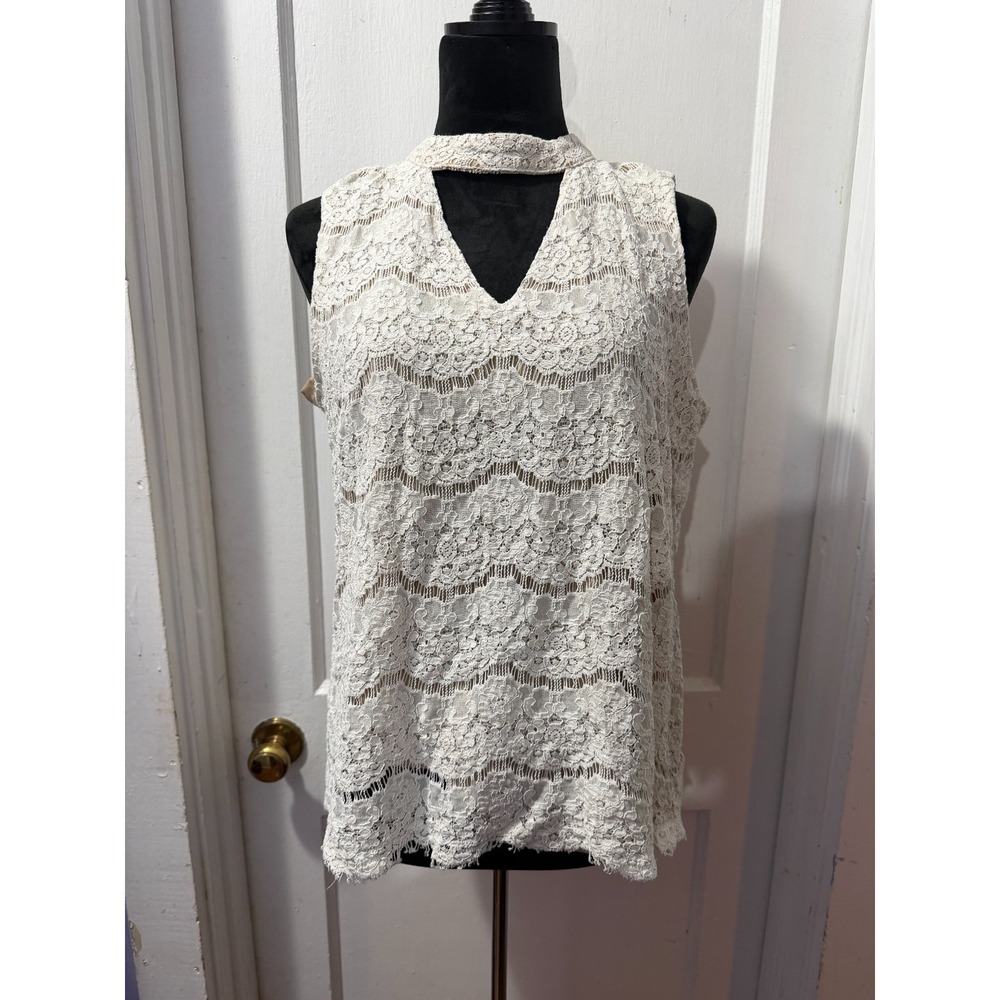Rose + Olive Ivory Lace Halter Tank Top in XL